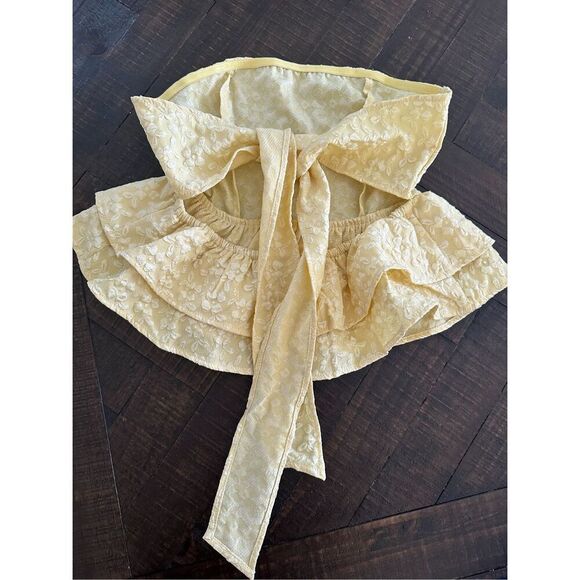 SHEIN Yellow Tie Back Jacquard Peplum Tube Top Size Medium New - Picture 4 of 5